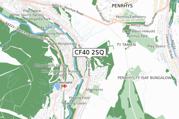 CF40 2SQ map - small scale - OS Open Zoomstack (Ordnance Survey)