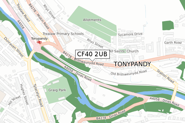 CF40 2UB map - large scale - OS Open Zoomstack (Ordnance Survey)