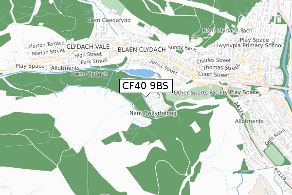 CF40 9BS map - small scale - OS Open Zoomstack (Ordnance Survey)