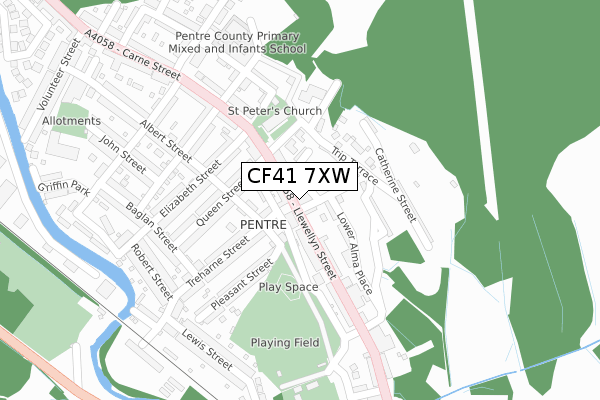 CF41 7XW map - large scale - OS Open Zoomstack (Ordnance Survey)