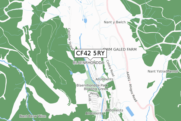 CF42 5RY map - small scale - OS Open Zoomstack (Ordnance Survey)