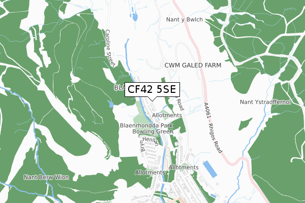 CF42 5SE map - small scale - OS Open Zoomstack (Ordnance Survey)