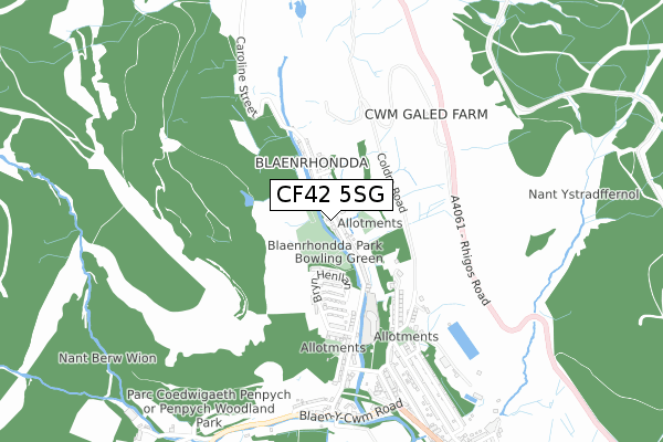 CF42 5SG map - small scale - OS Open Zoomstack (Ordnance Survey)