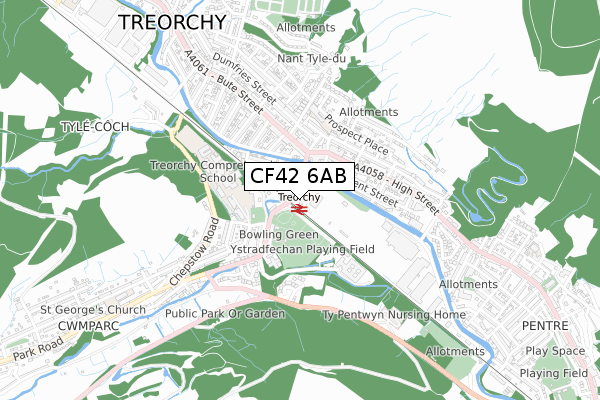 CF42 6AB map - small scale - OS Open Zoomstack (Ordnance Survey)