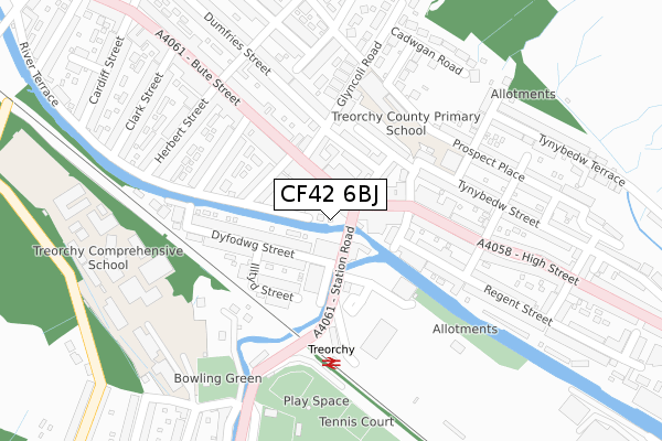 CF42 6BJ map - large scale - OS Open Zoomstack (Ordnance Survey)