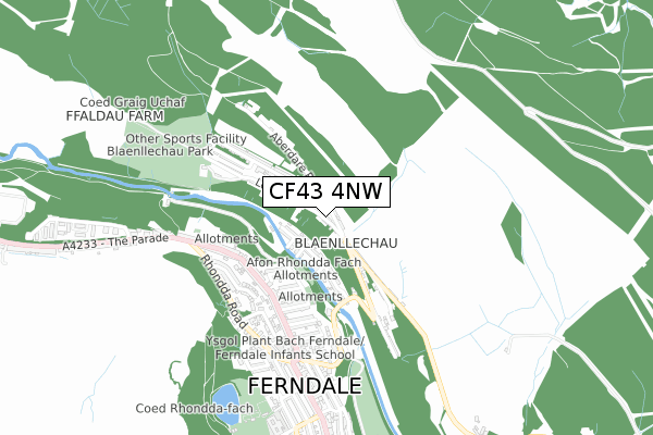 CF43 4NW map - small scale - OS Open Zoomstack (Ordnance Survey)