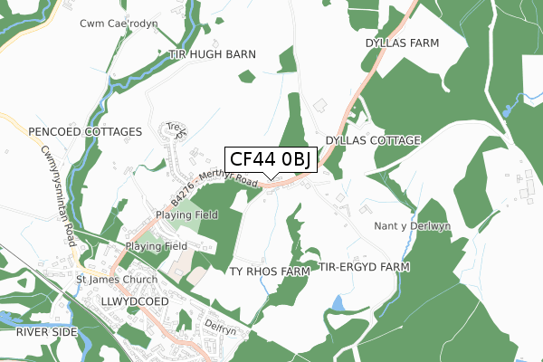 CF44 0BJ map - small scale - OS Open Zoomstack (Ordnance Survey)