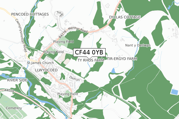 CF44 0YB map - small scale - OS Open Zoomstack (Ordnance Survey)