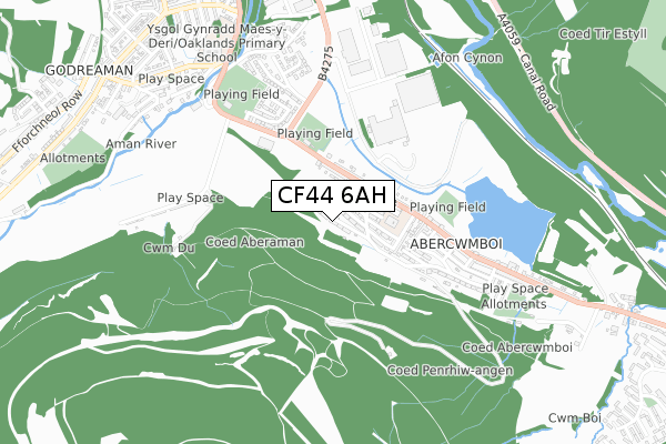 CF44 6AH map - small scale - OS Open Zoomstack (Ordnance Survey)