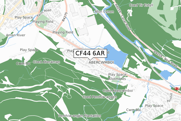 CF44 6AR map - small scale - OS Open Zoomstack (Ordnance Survey)