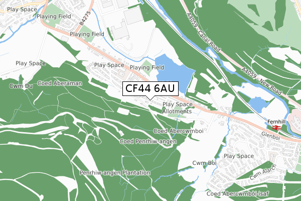 CF44 6AU map - small scale - OS Open Zoomstack (Ordnance Survey)