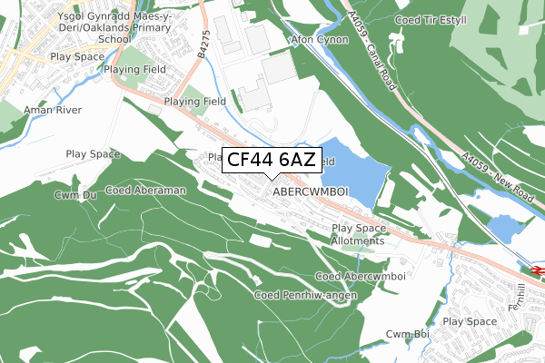 CF44 6AZ map - small scale - OS Open Zoomstack (Ordnance Survey)