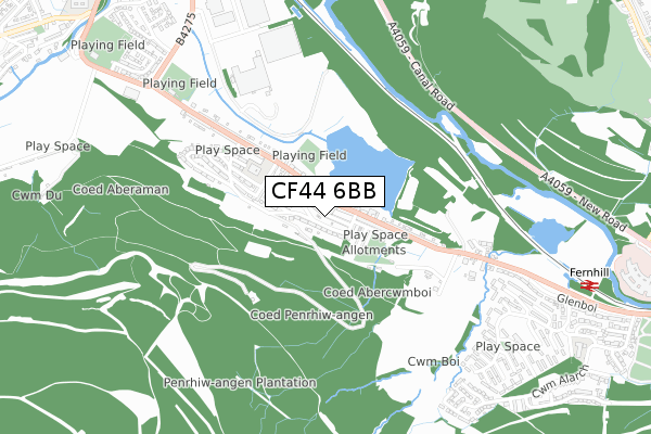 CF44 6BB map - small scale - OS Open Zoomstack (Ordnance Survey)