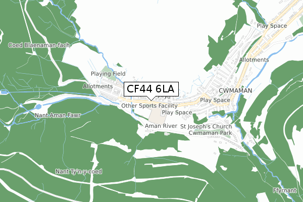 CF44 6LA map - small scale - OS Open Zoomstack (Ordnance Survey)