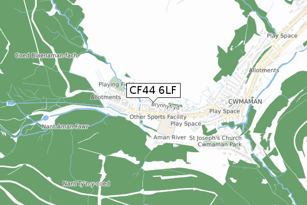 CF44 6LF map - small scale - OS Open Zoomstack (Ordnance Survey)