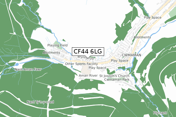 CF44 6LG map - small scale - OS Open Zoomstack (Ordnance Survey)