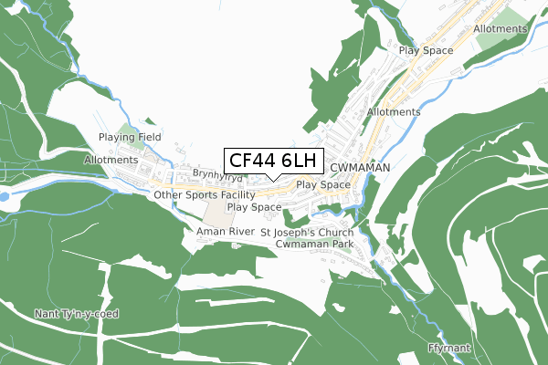 CF44 6LH map - small scale - OS Open Zoomstack (Ordnance Survey)