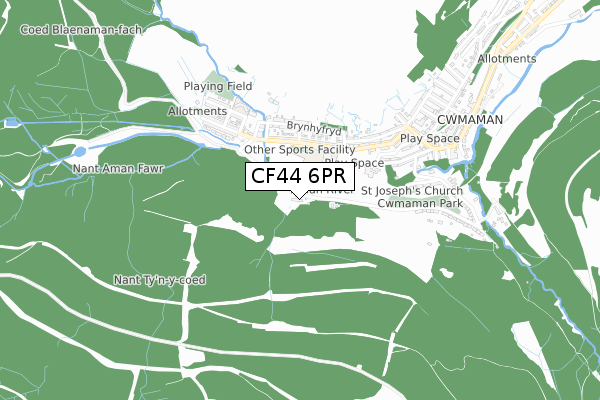 CF44 6PR map - small scale - OS Open Zoomstack (Ordnance Survey)