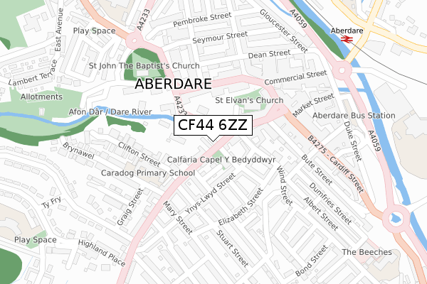 CF44 6ZZ map - large scale - OS Open Zoomstack (Ordnance Survey)