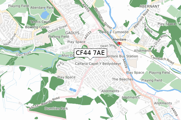 CF44 7AE map - small scale - OS Open Zoomstack (Ordnance Survey)