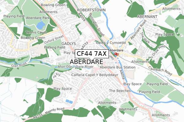 CF44 7AX map - small scale - OS Open Zoomstack (Ordnance Survey)