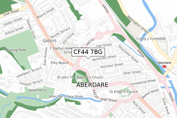 CF44 7BG map - large scale - OS Open Zoomstack (Ordnance Survey)