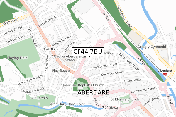 CF44 7BU map - large scale - OS Open Zoomstack (Ordnance Survey)