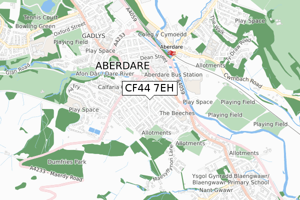 CF44 7EH map - small scale - OS Open Zoomstack (Ordnance Survey)