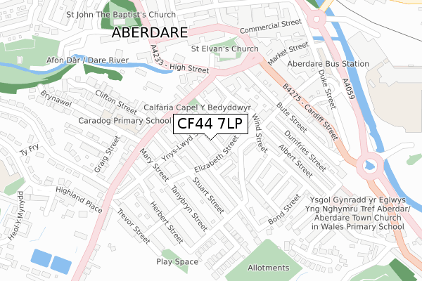 CF44 7LP map - large scale - OS Open Zoomstack (Ordnance Survey)