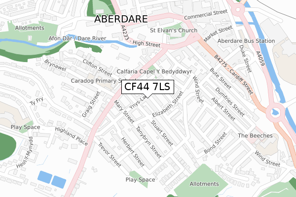 CF44 7LS map - large scale - OS Open Zoomstack (Ordnance Survey)