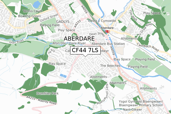 CF44 7LS map - small scale - OS Open Zoomstack (Ordnance Survey)