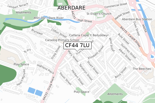 CF44 7LU map - large scale - OS Open Zoomstack (Ordnance Survey)