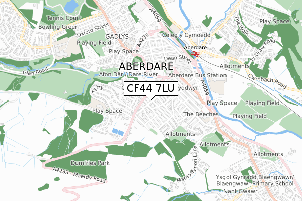 CF44 7LU map - small scale - OS Open Zoomstack (Ordnance Survey)