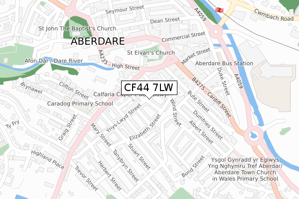 CF44 7LW map - large scale - OS Open Zoomstack (Ordnance Survey)