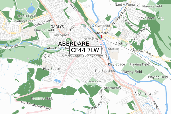 CF44 7LW map - small scale - OS Open Zoomstack (Ordnance Survey)