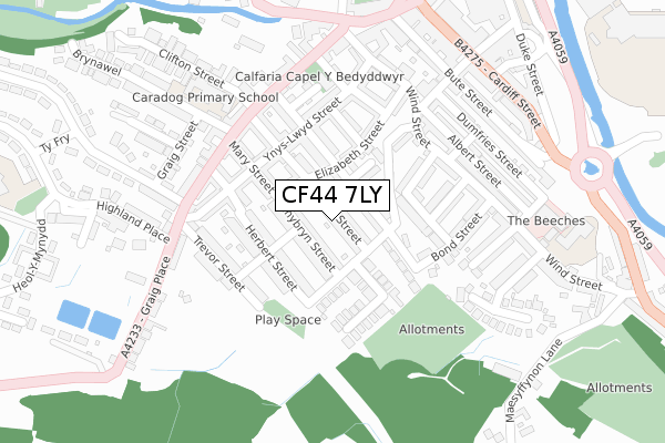 CF44 7LY map - large scale - OS Open Zoomstack (Ordnance Survey)