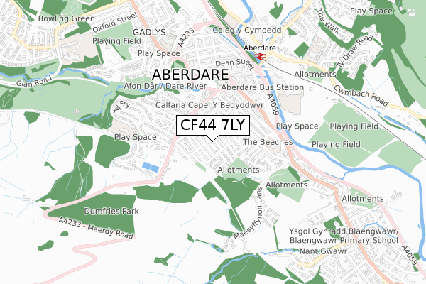 CF44 7LY map - small scale - OS Open Zoomstack (Ordnance Survey)