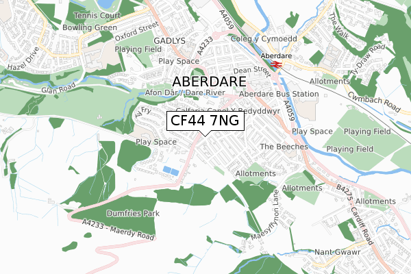 CF44 7NG map - small scale - OS Open Zoomstack (Ordnance Survey)