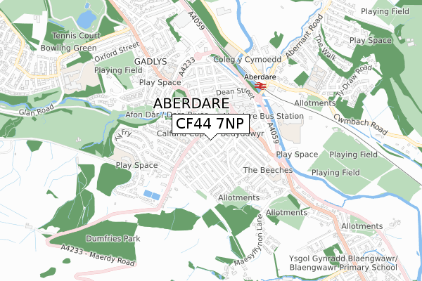 CF44 7NP map - small scale - OS Open Zoomstack (Ordnance Survey)