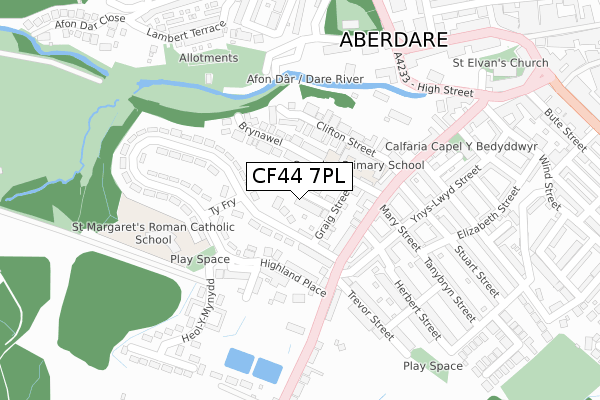 CF44 7PL map - large scale - OS Open Zoomstack (Ordnance Survey)