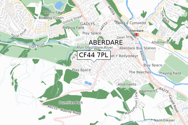 CF44 7PL map - small scale - OS Open Zoomstack (Ordnance Survey)