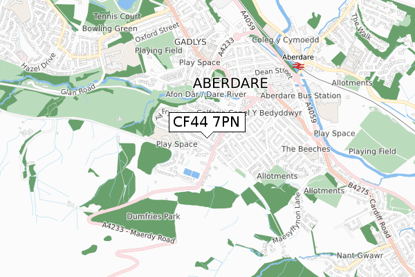 CF44 7PN map - small scale - OS Open Zoomstack (Ordnance Survey)