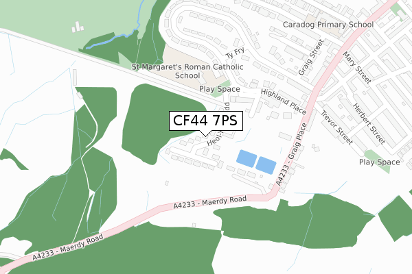 CF44 7PS map - large scale - OS Open Zoomstack (Ordnance Survey)