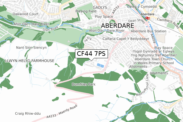 CF44 7PS map - small scale - OS Open Zoomstack (Ordnance Survey)