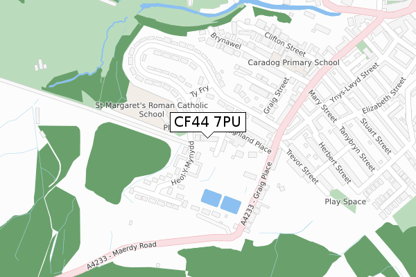 CF44 7PU map - large scale - OS Open Zoomstack (Ordnance Survey)