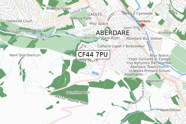 CF44 7PU map - small scale - OS Open Zoomstack (Ordnance Survey)