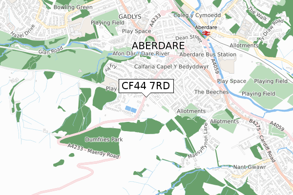 CF44 7RD map - small scale - OS Open Zoomstack (Ordnance Survey)