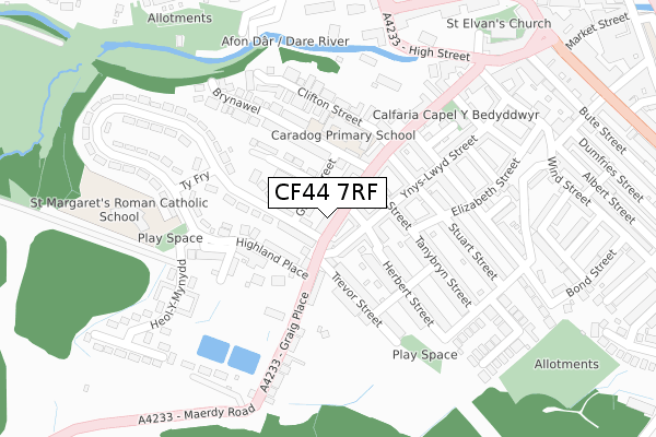 CF44 7RF map - large scale - OS Open Zoomstack (Ordnance Survey)