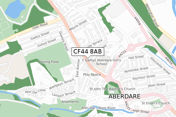 CF44 8AB map - large scale - OS Open Zoomstack (Ordnance Survey)