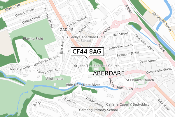 CF44 8AG map - large scale - OS Open Zoomstack (Ordnance Survey)